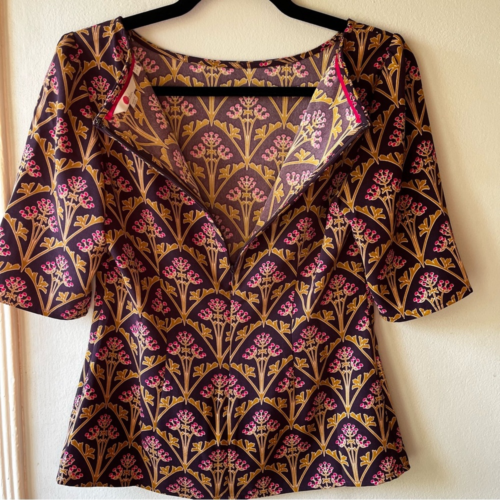 Boden• Purple & Gold Olive Branch Blouse• Sz 6 - Picture 7 of 16